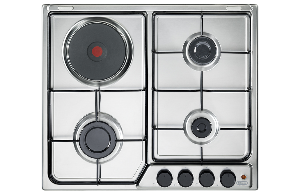 De Longhi Gaskochfeld 60cm 3 Flammen + 1 elektrische Platte Inox